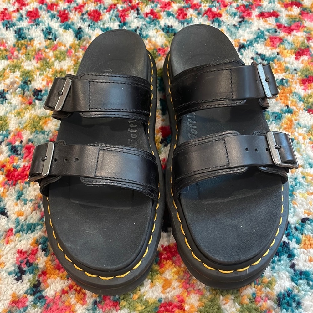 Dr. Martens MYLES BRANDO LEATHER BUCKLE SLIDE SANDALS, sz 8